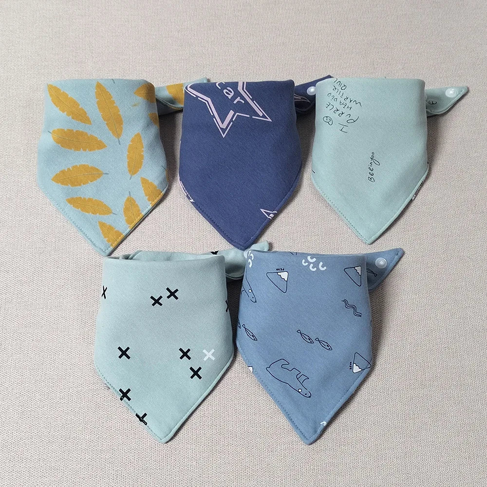 5-Piece Cotton Triangle Bib for Babies with Cute Patterns