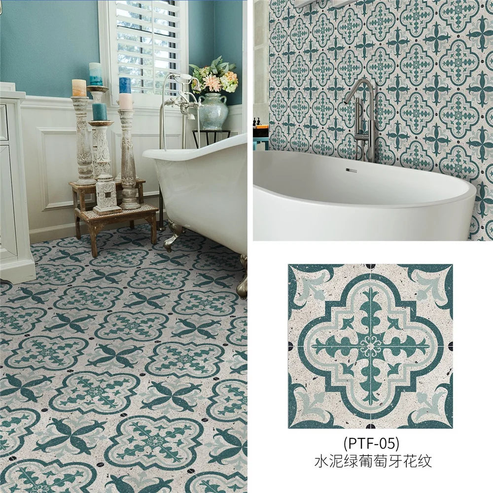 Black And White Mosaic Tiles Marble Texture Floor Sticker Kitchen Floor Renovation Decorative Stickers Self-adhesive Wallpaper