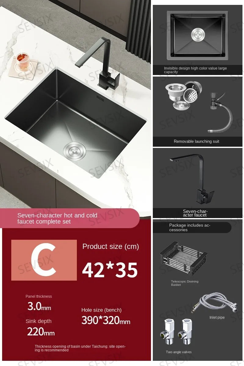 304 stainless steel Kitchen handmade small sink, single sink, vegetable washing basin, under counter, island counter, water bar - Daisan Mart