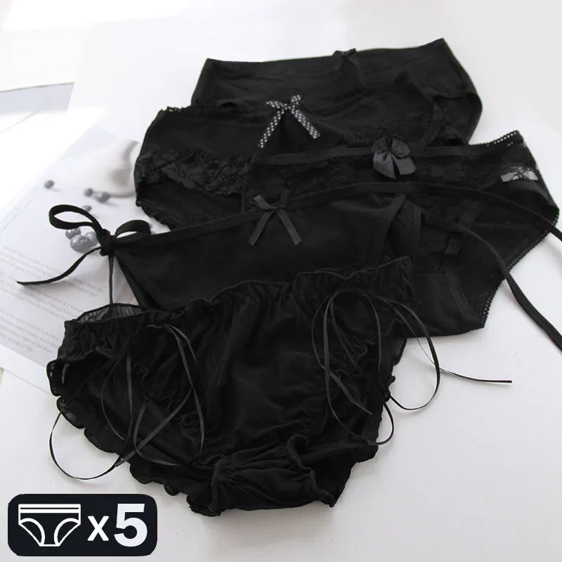 Women's Cotton Panties - White Lace, Seamless, 5 Pieces