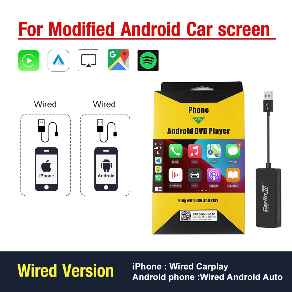 CarlinKit Wred & Wireless Android Auto & CarPlay Dongle Car USB Adapter For Aftermarket Android Car Radio Mirrorlink Split Sceen