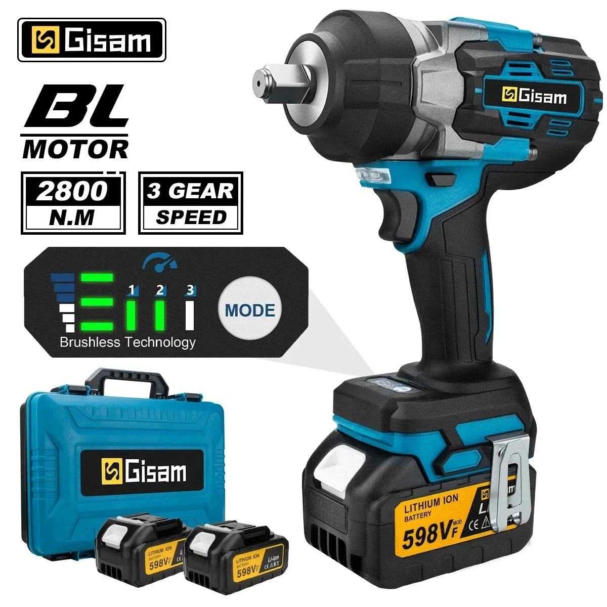 Máy Vặn Ốc Dùng Pin Không Chổi Than Gisam 2800N.M - Daisan Mart
