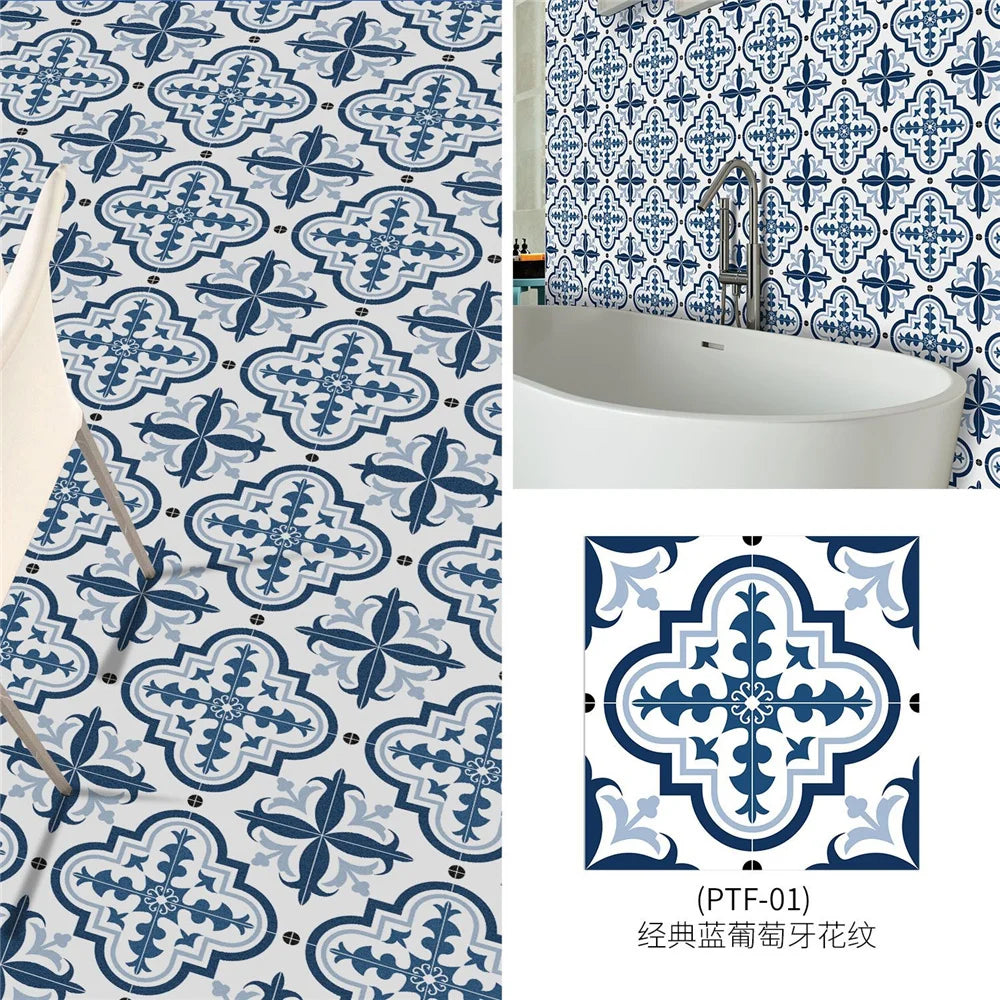Black And White Mosaic Tiles Marble Texture Floor Sticker Kitchen Floor Renovation Decorative Stickers Self-adhesive Wallpaper