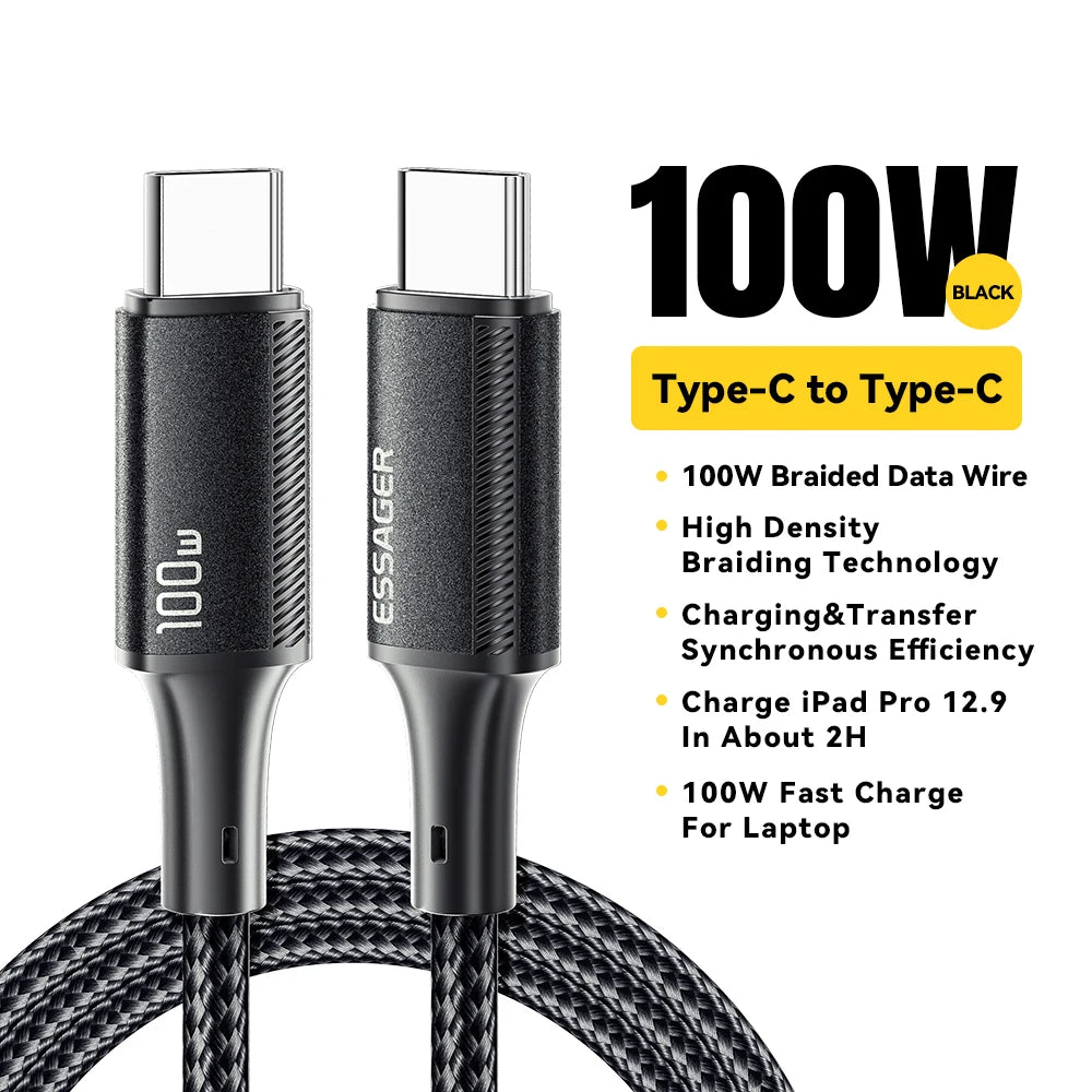 Cáp Sạc Nhanh Type-C 100W Essager Cho MacBook, iPhone 15 - Daisan Mart