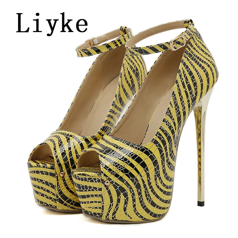 Liyke Giày Cao Gót Nữ Sọc Da Mềm Platform 16CM