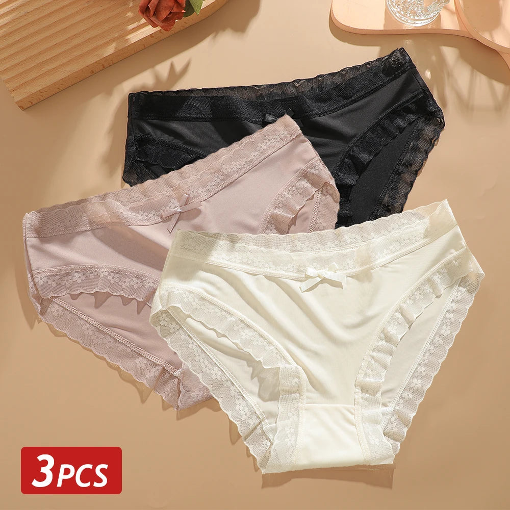 3 Pieces Women's Underwear, Thin, Cool, Sexy, Summer, Cold Silk