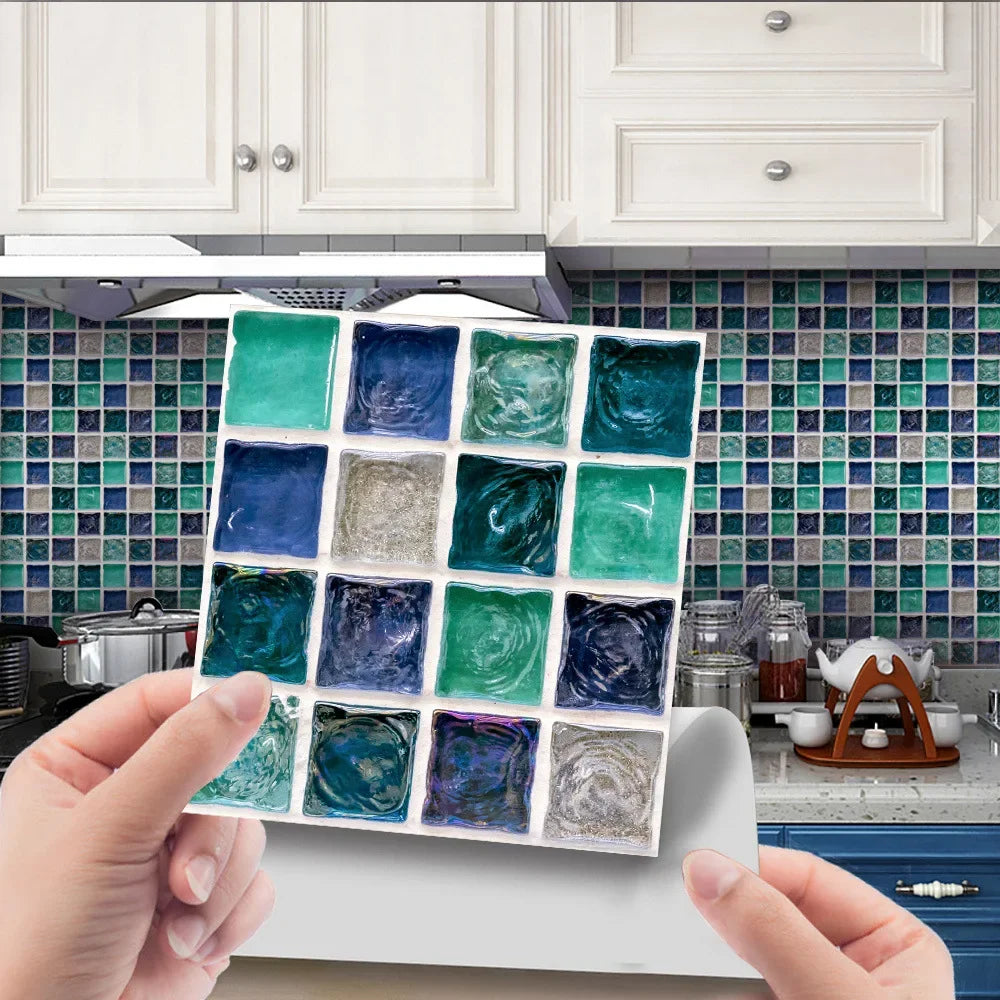 10pcs/set 3D Mosaic Tiles Sticker Self Adhesive Waterproof Wall-Tiles for Kitchen Bedroom Bathroom Walls Backsplashes Decoration