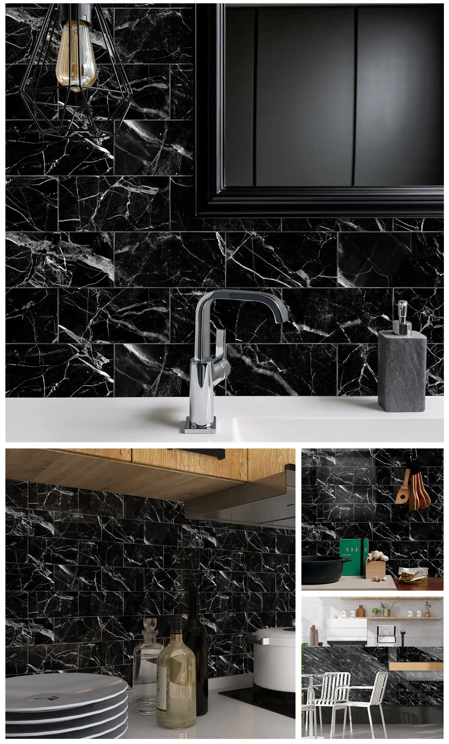 Self Adhesive Foam Ceramic Tile Stickers Bathroom Kitchen Waterproof Anti Fouling Thickened Wall Decoration Marble Decals