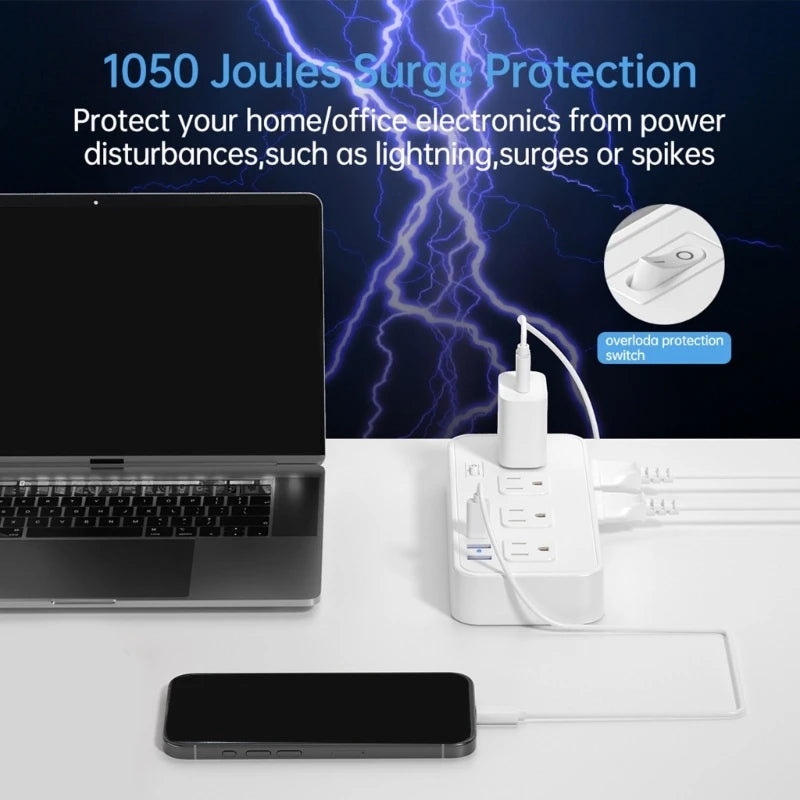 Ổ Điện Đa Năng 8 Cổng, 2 USB, 2 Type C, Bảo Vệ 2000J