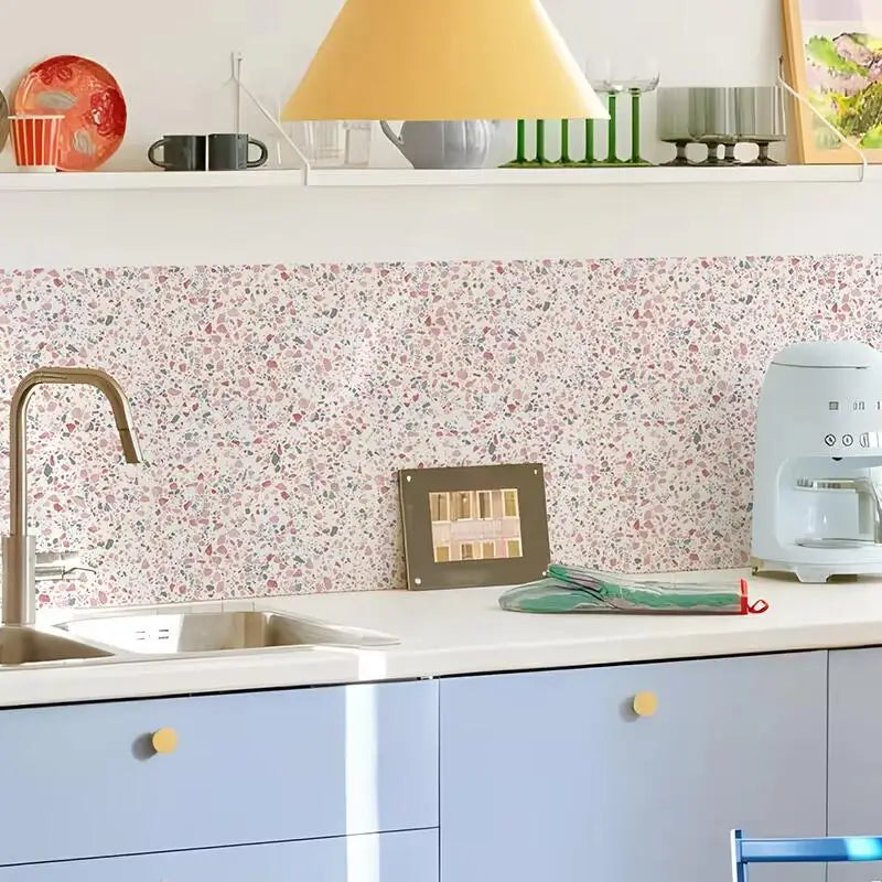 Pink Wallpaper Terrazzo Wall Panels, Waterproof Washable Wall Tile Decals for Bathroom &amp; Kitchen, Pink Terrazzo Home Decor