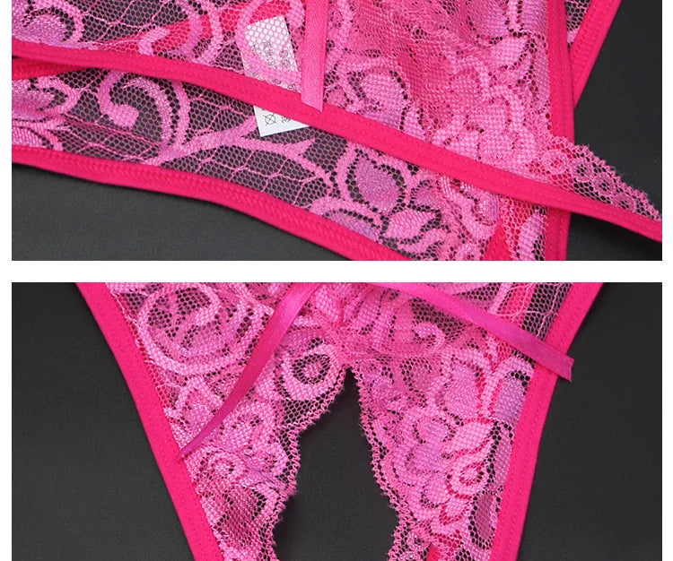 Women's Panties Opening Crotch Transparent G-strings Thongs Sexy Lingeries Low Waist Bowknot Underwear Ladies Womens Lace Pantys