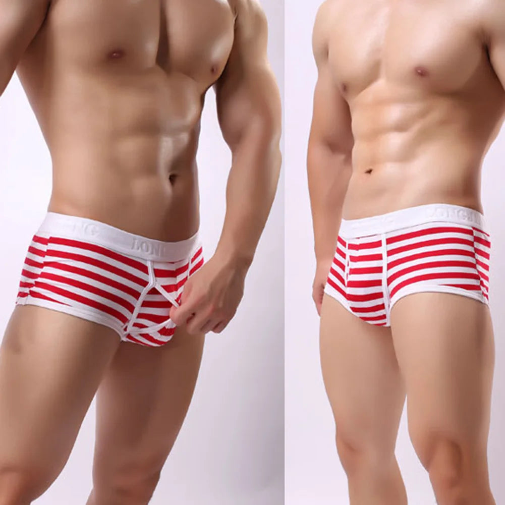 Men's Striped Cotton Boxer Briefs - Cool 4-Corner Boxer