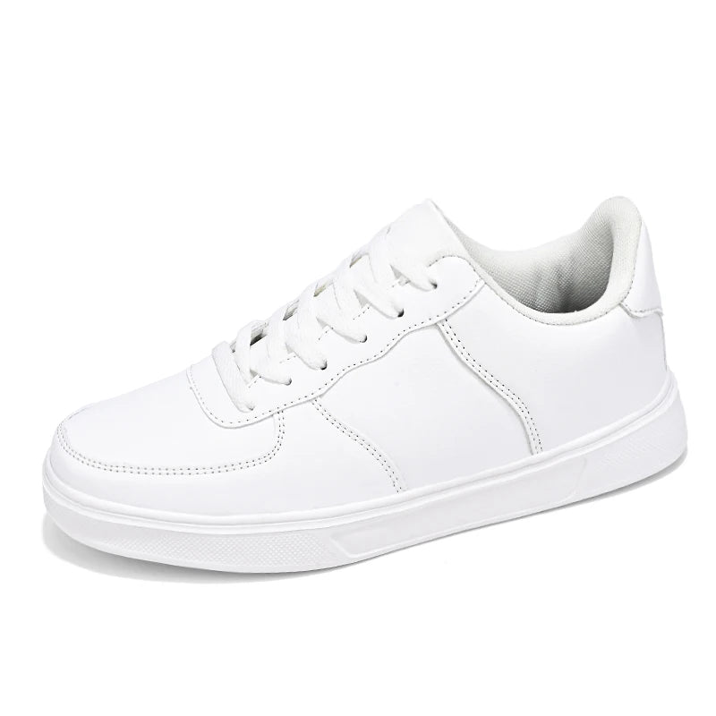 Classic White Sneakers for Men and Women, Comfortable Leather, Large Size