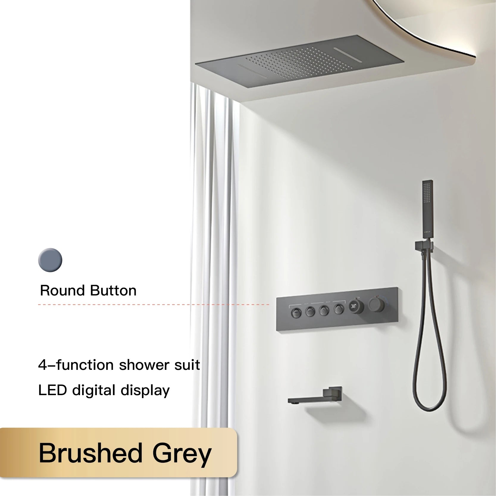 Vòi sen đen đồng thau LED 4 chức năng cao cấp