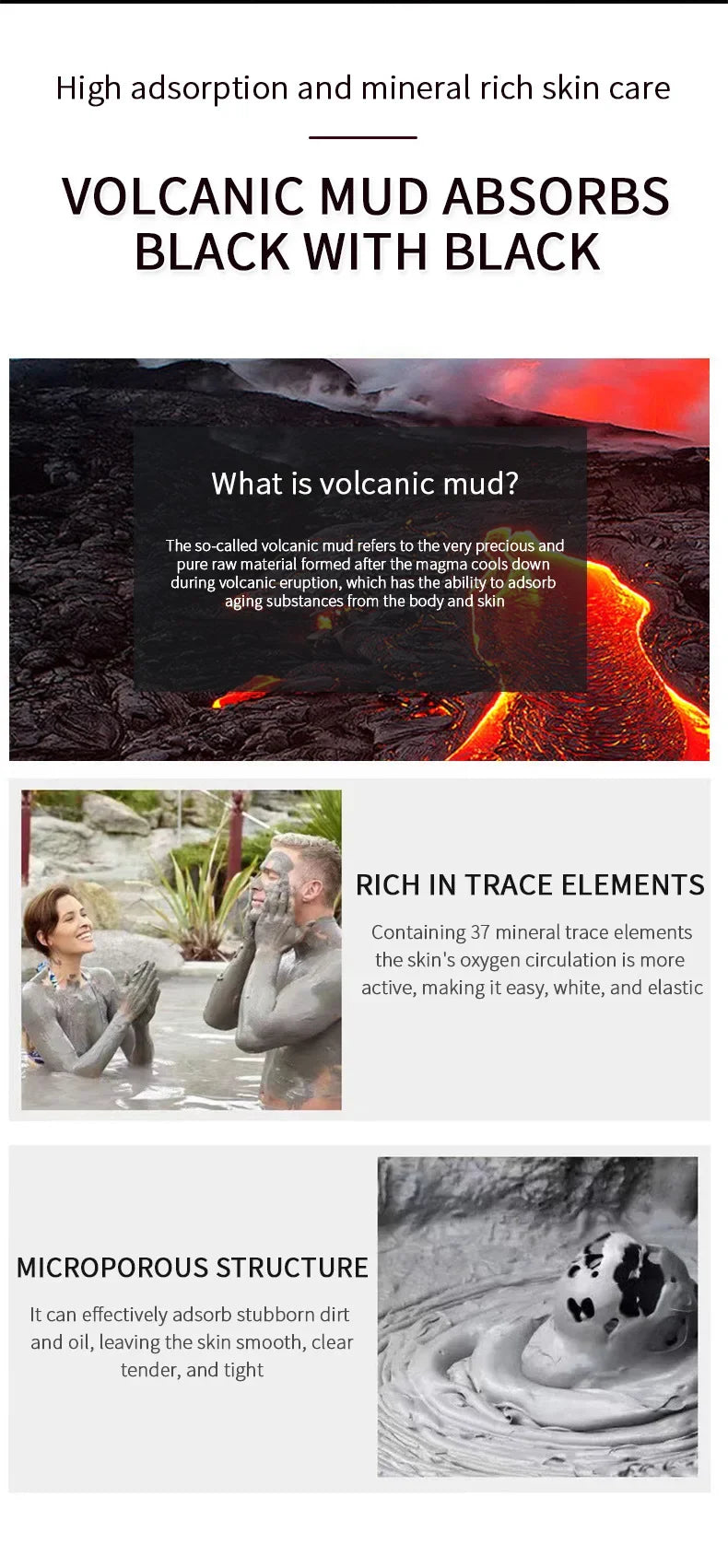 250ml Volcanic Mud Skin Care Body Wash Brightening Skin Tone Deep Cleansing Body Wash