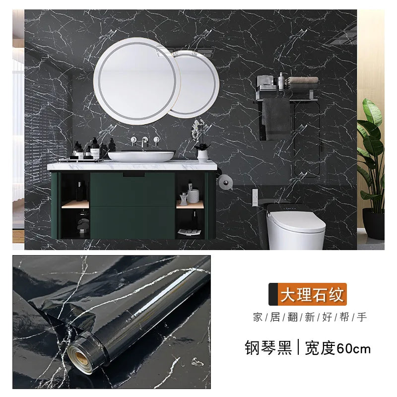 60cm Marble Vinyl Film Self Adhesive Wallpaper Bathroom Kitchen Cupboard Countertops Contact Paper PVC Waterproof Wall Stickers