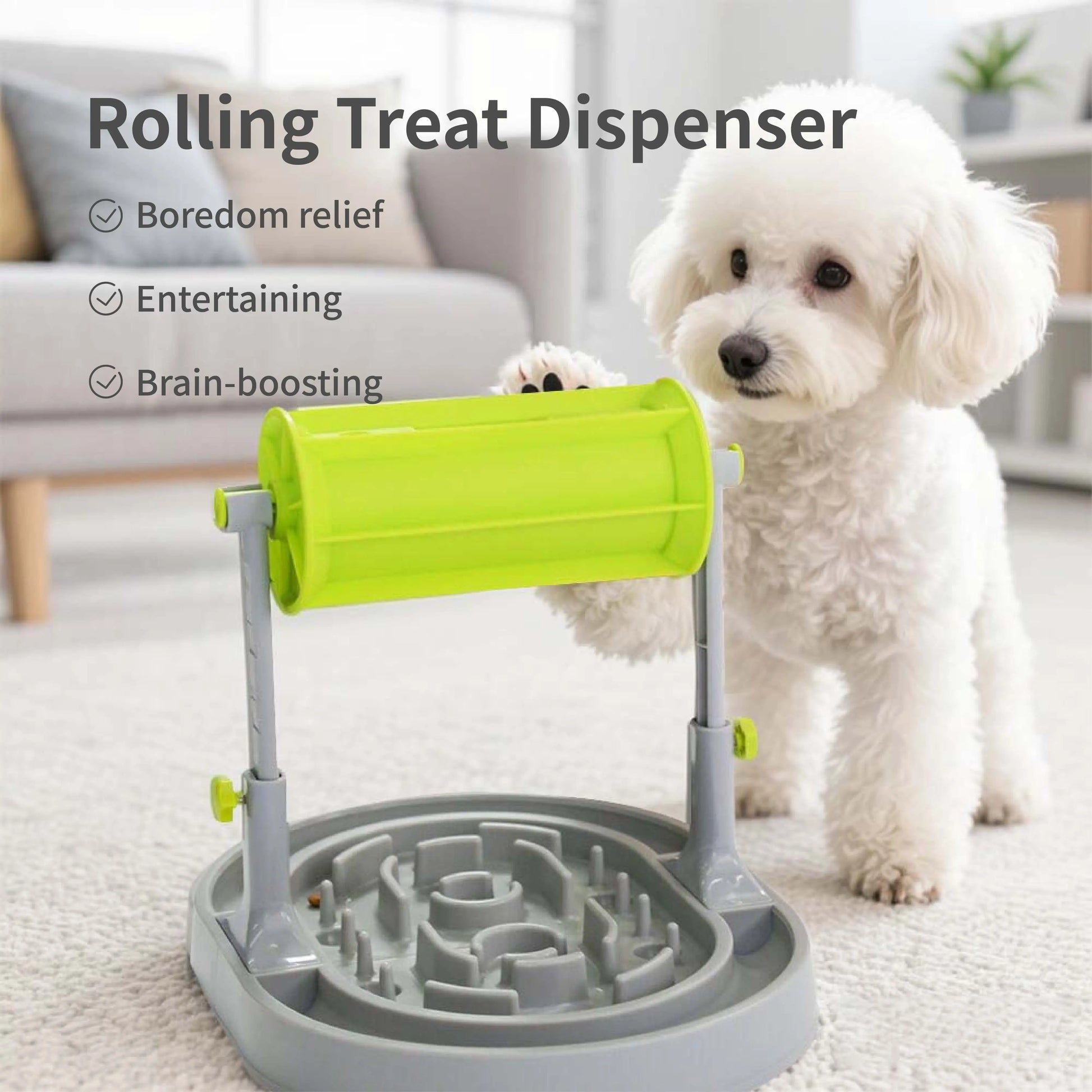 Adjustable Height Pet Feeder Rolling Slow Feeder Anti-Choking Interactive Intelligence Enhancer for Cats And Dogs Food Dispenser - Daisan Mart