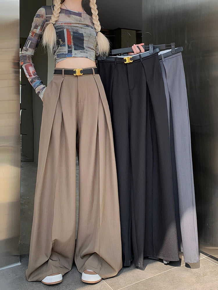 Office Suit Pants Floor Mop Pants For Women's Autumn Korean Version 2024 New High Waisted Design Loose Wide Leg Casual Pants - Daisan Mart