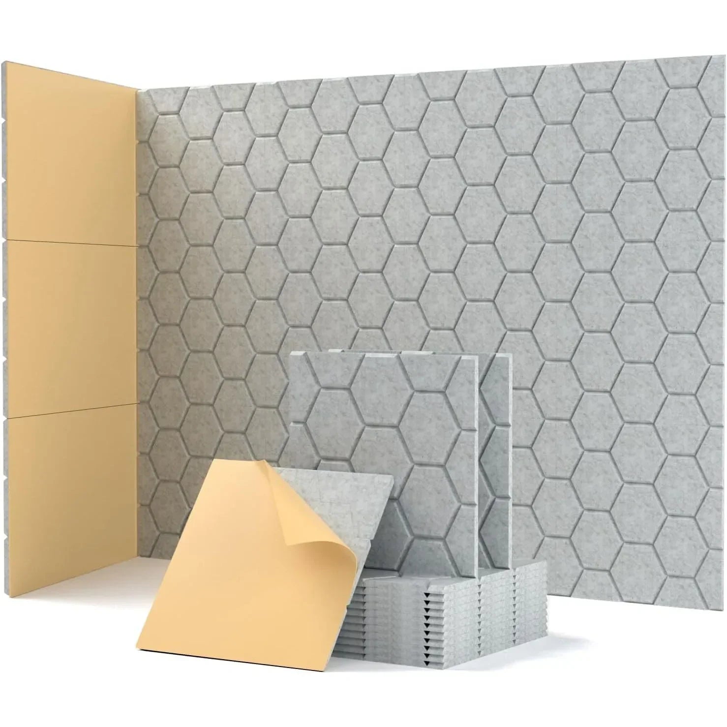 Honeycomb Felt Wall Panels Self-Adhesive Soundproof Tiles Peel &amp; Stick Noise Reduction for Home Office Nursery Acoustic Wall
