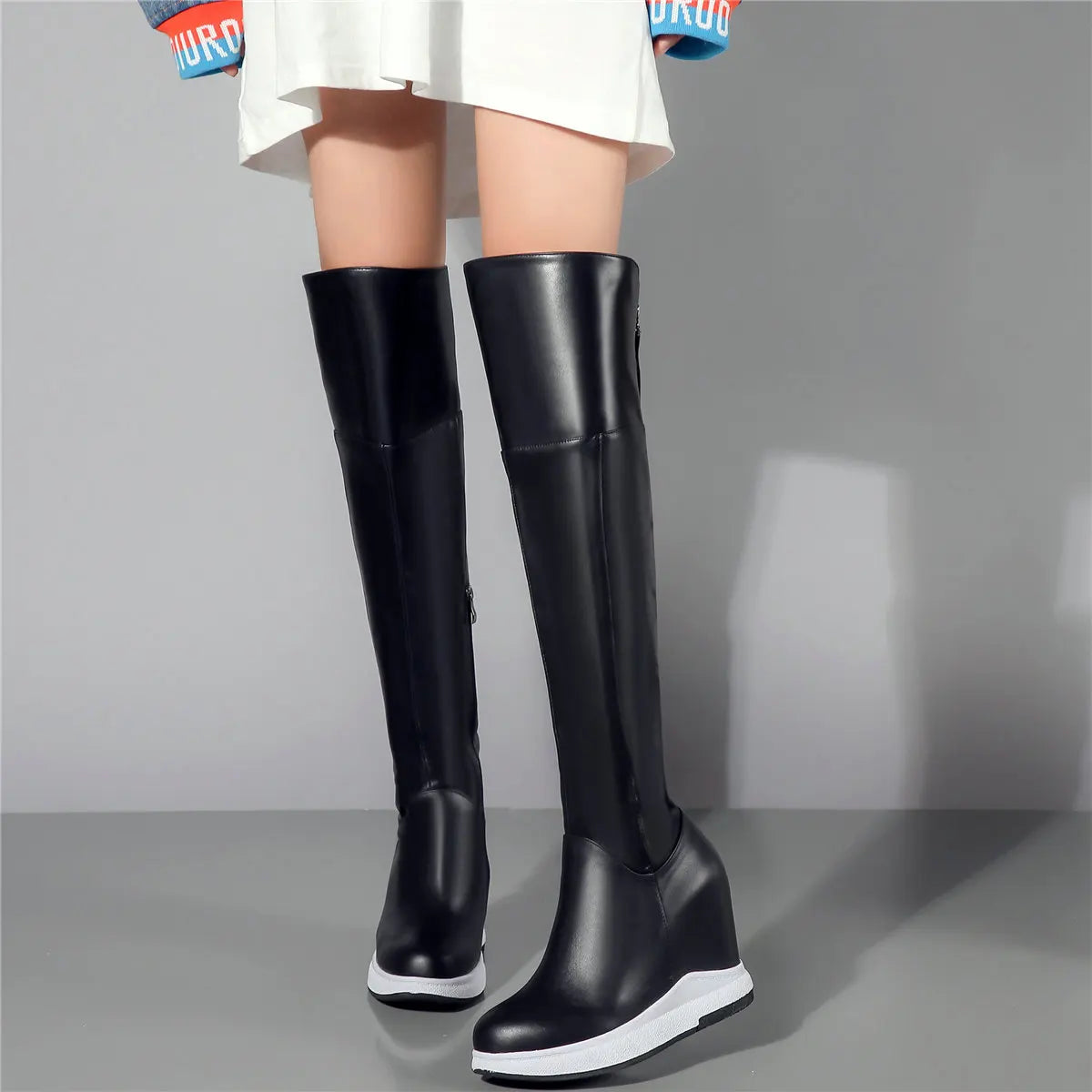 Genuine Leather High-Top Women's Shoes Large Size 44-46 Stylish