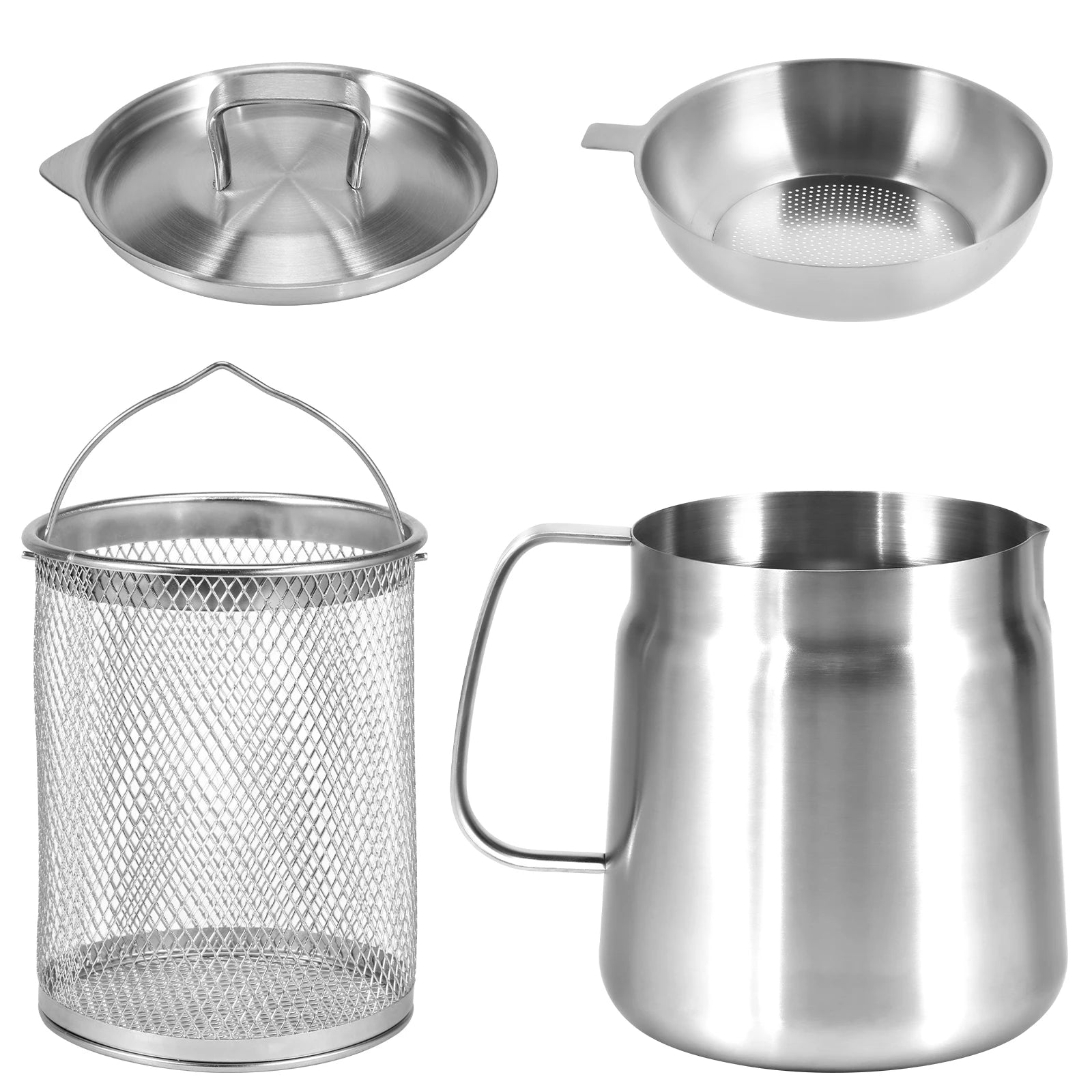 Oil Filter Pot 1.5L/2L Deep Fryer Pot with Basket Stainless Steel Deep Fryer Pasta Strainer Basket Chicken Fried Food Strainer