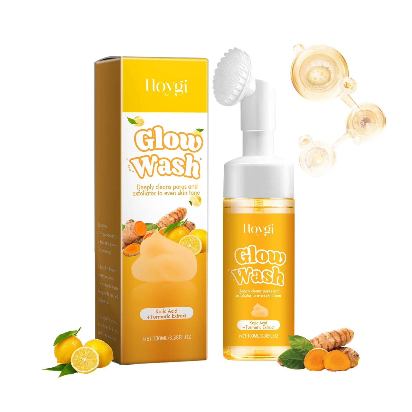 Hoygi Turmeric Facial Cleanser Natural Organic Gentle Formula Deep Cleanse Oil-Control Anti-Oxidant Brightening All Skin Types