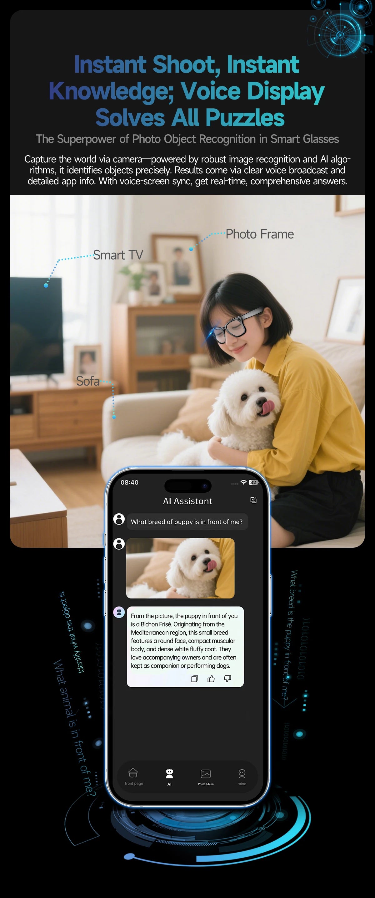 AI Smart Glasses 2025 - Take, Translate, Call, Music 8MP