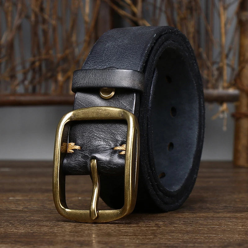 3.8cm thick cowhide belt with high-quality copper buckle for men