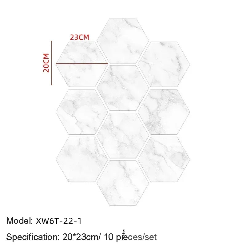 10/20PCS Wall Sticker Hexagon Self Adhesive Waterproof Vinyl PVC Floor Tile Wallpaper Sticker Kitchen Bathroom Home Decoration
