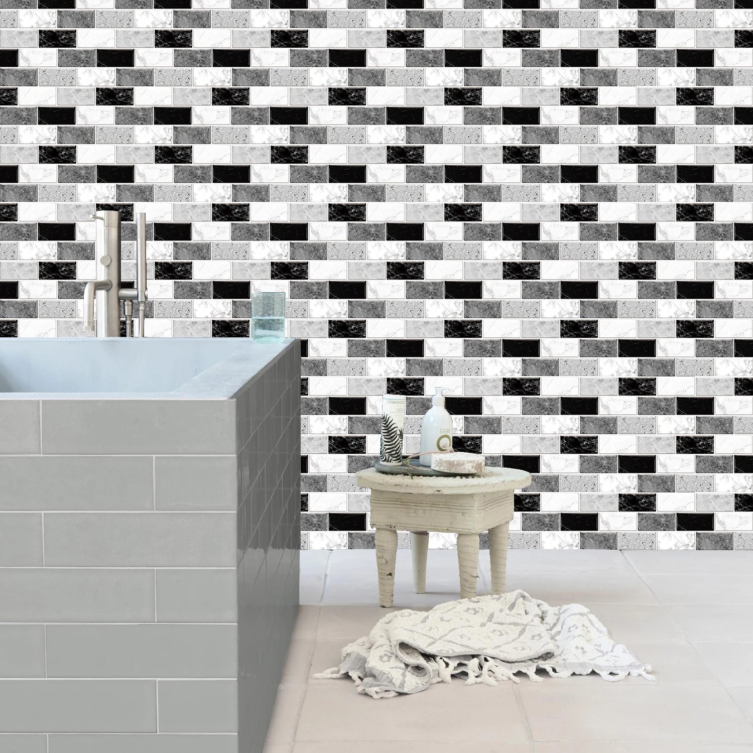 Waterproof Self Adhesive Removable 3D DIY Modern Grayish White Marble Tile Wall Sticker Bathroom Kitchen Cupboard Home Decor