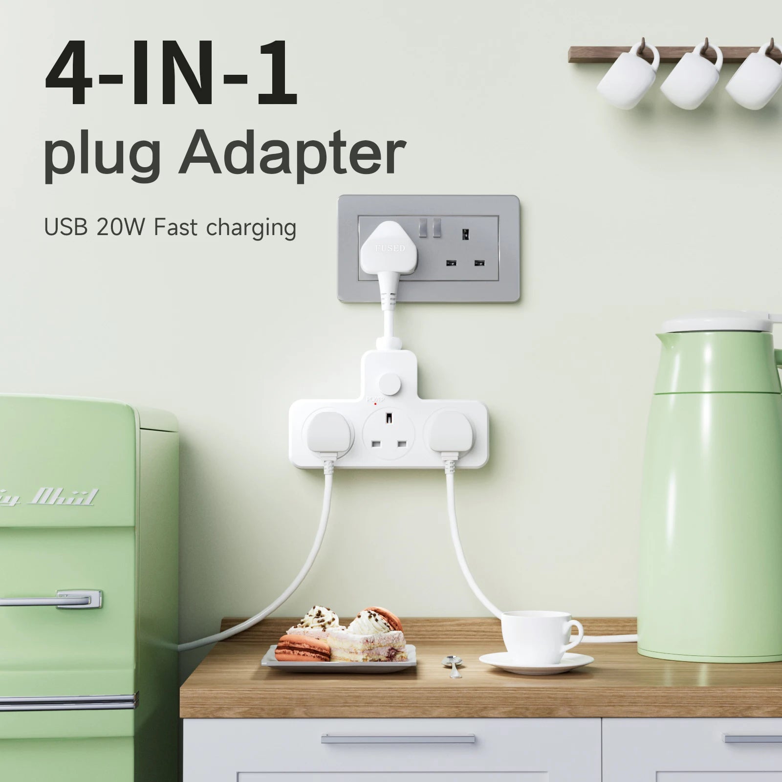 Ổ Cắm Điện Đa Năng UK 13A 3120W Kèm USB Du Lịch Văn Phòng