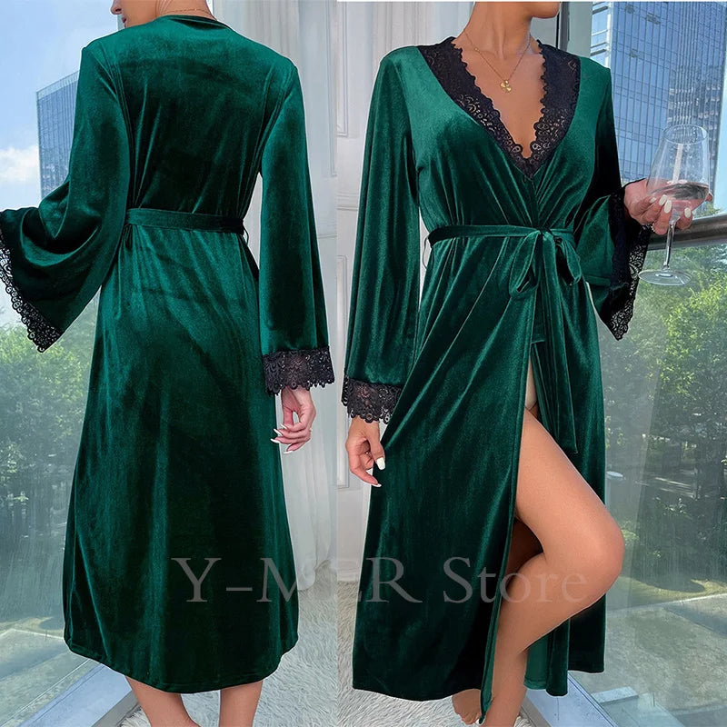 Áo choàng ngủ ren quyến rũ màu rượu vang cho nữ - Daisan Mart