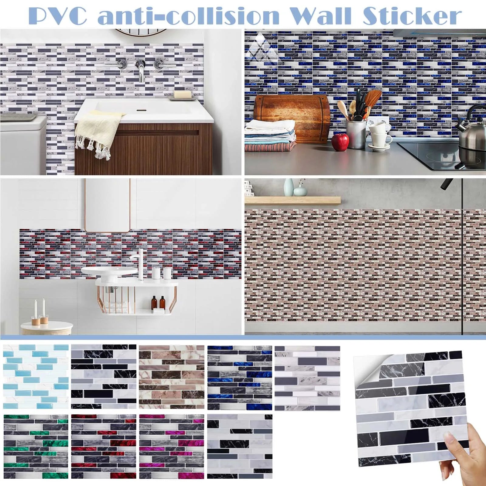Free Shiping Self Adhesive 3d Tile Stickers 10 Sheets Kitchen Bathroom Wall Decor For Tile Waistline Kitchen Living Room
