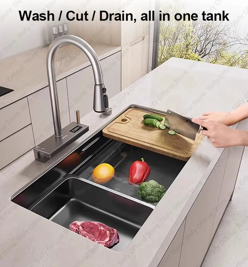 304 Stainless Steel Kitchen Sink Black Single Bowl Thickened Material Wear-Resistant Vegetable Workstation Drainage Accessories - Daisan Mart