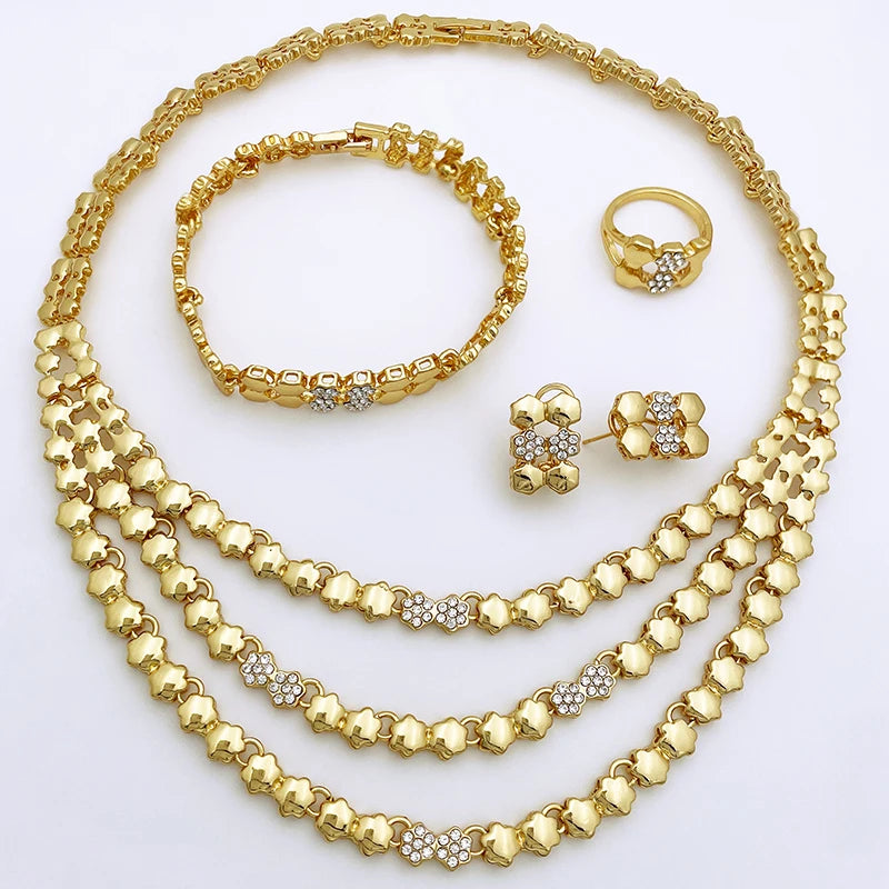 Women's Gold Jewelry Set - Fashion Bijoux Necklace Set