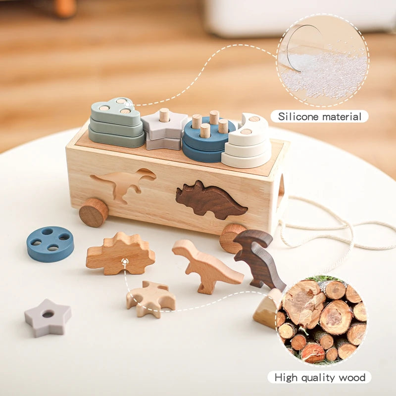 Ô tô Khủng Long Gỗ Thông Minh Đa Năng Montessori - Daisan Mart