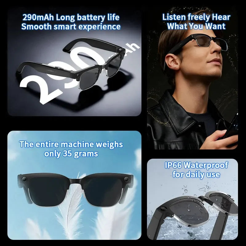 LIGE 4K AI Smart Glasses, 800W Camera, Bluetooth, Touch