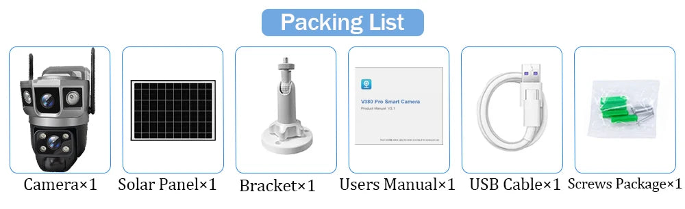 Solar PTZ Camera 12MP WiFi 10X Zoom - 3 Screens