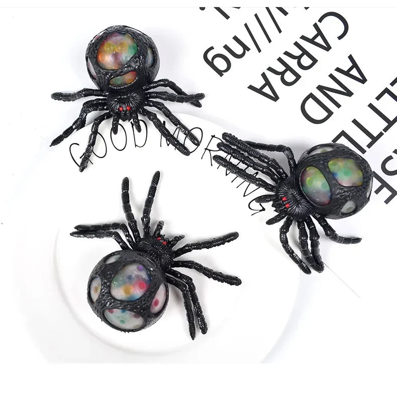 Horrifying Black Spider Squeeze Toy Colorful Bead Interior Perfect Anti-Stress Decompression Gadget Ideal Halloween Gift