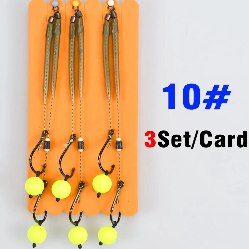 MNFT 3Sets Carp Fishing Rigs with Ready-Made Hair Hooks Size 3#-10# Pesca Hook Fishing Lure Tackle for Carp Fishing