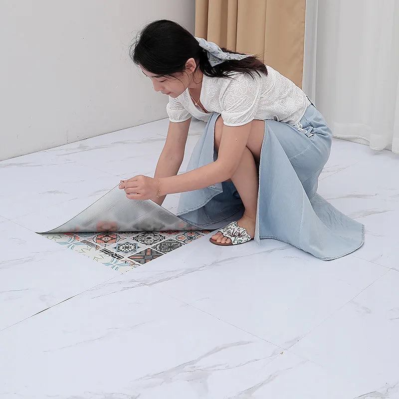 Simulated Marble Tile Floor Sticker PVC Waterproof Self-adhesive for Living room Toilet Kitchen Home Floor Decor 3d Wall sticker