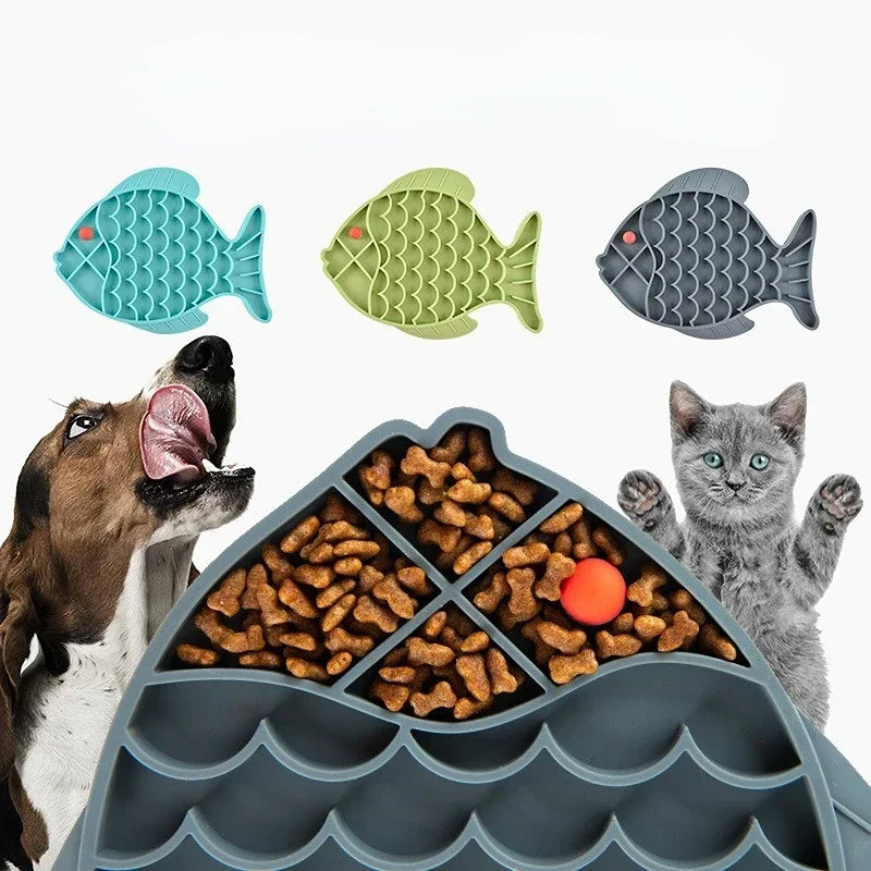 Fish Shaped Slow Feeding Bowl for Dogs and Cats - Silicone Material