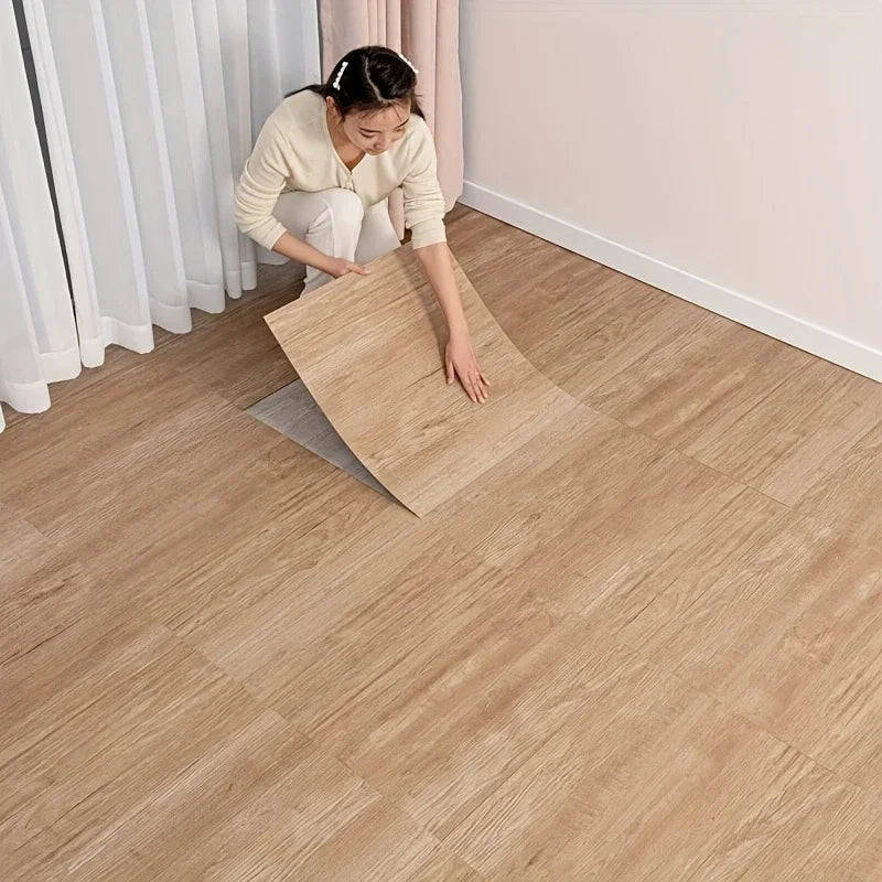 4/10/20/30pcs Wood Grain Self-adhesive Vinyl Floor Tiles Peel and Stick Floor Sticker Suitable for Living Room Bedroom Office