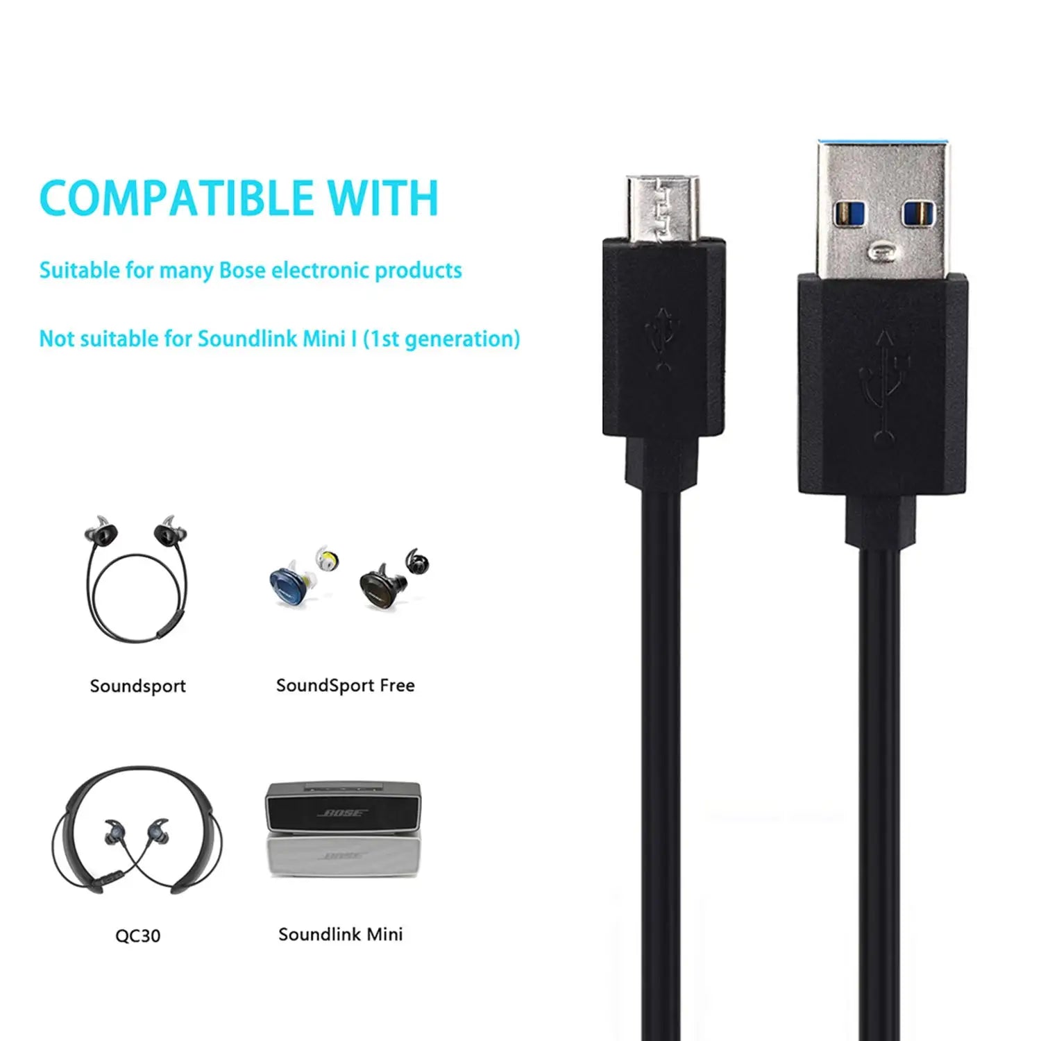 Dây Sạc Nhanh Micro-USB 3ft cho Loa & Tai Nghe