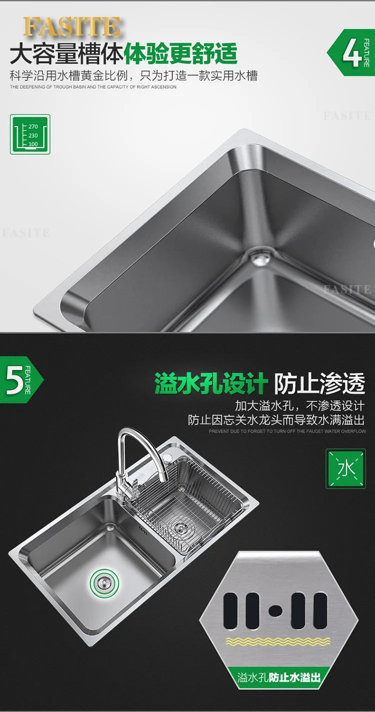304 stainless steel double sink, kitchen vegetable basin thickened double sink stainless steel dish basin to wash vegetables - Daisan Mart