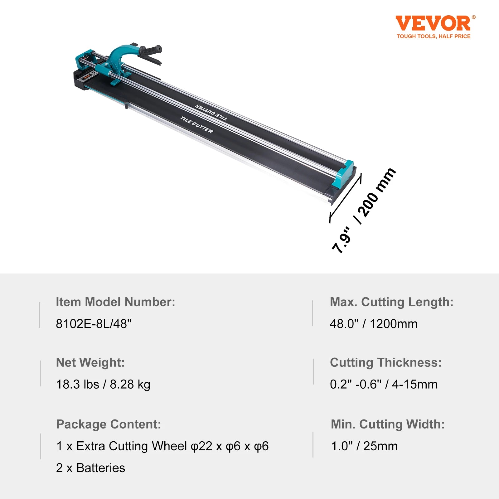 SucceBuy Manual Tile Cutter 48 in Porcelain Ceramic Tile Cutter with Tungsten Carbide Cutting Wheel Positioning Anti-Skid