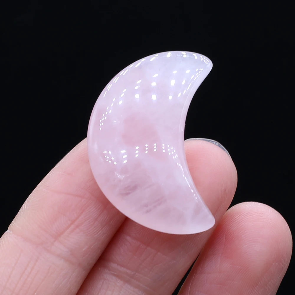 Feng Shui Rose Quartz Natural Stone Moon Statue