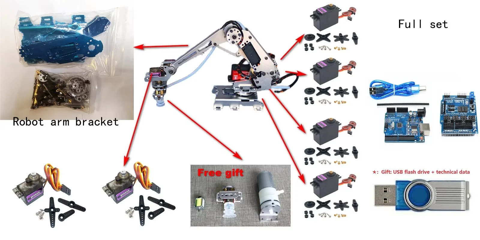 New 6 Dof Robotic Arm Manipulator Industrial Robot Model with MG996R Servos for Arduino Robot Arm DIY Kit Suction Cup STEM Toys - Daisan Mart
