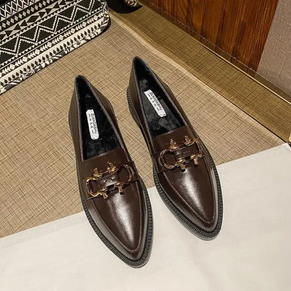 Women's Pointed Toe Chain Platform Slip-on Loafers