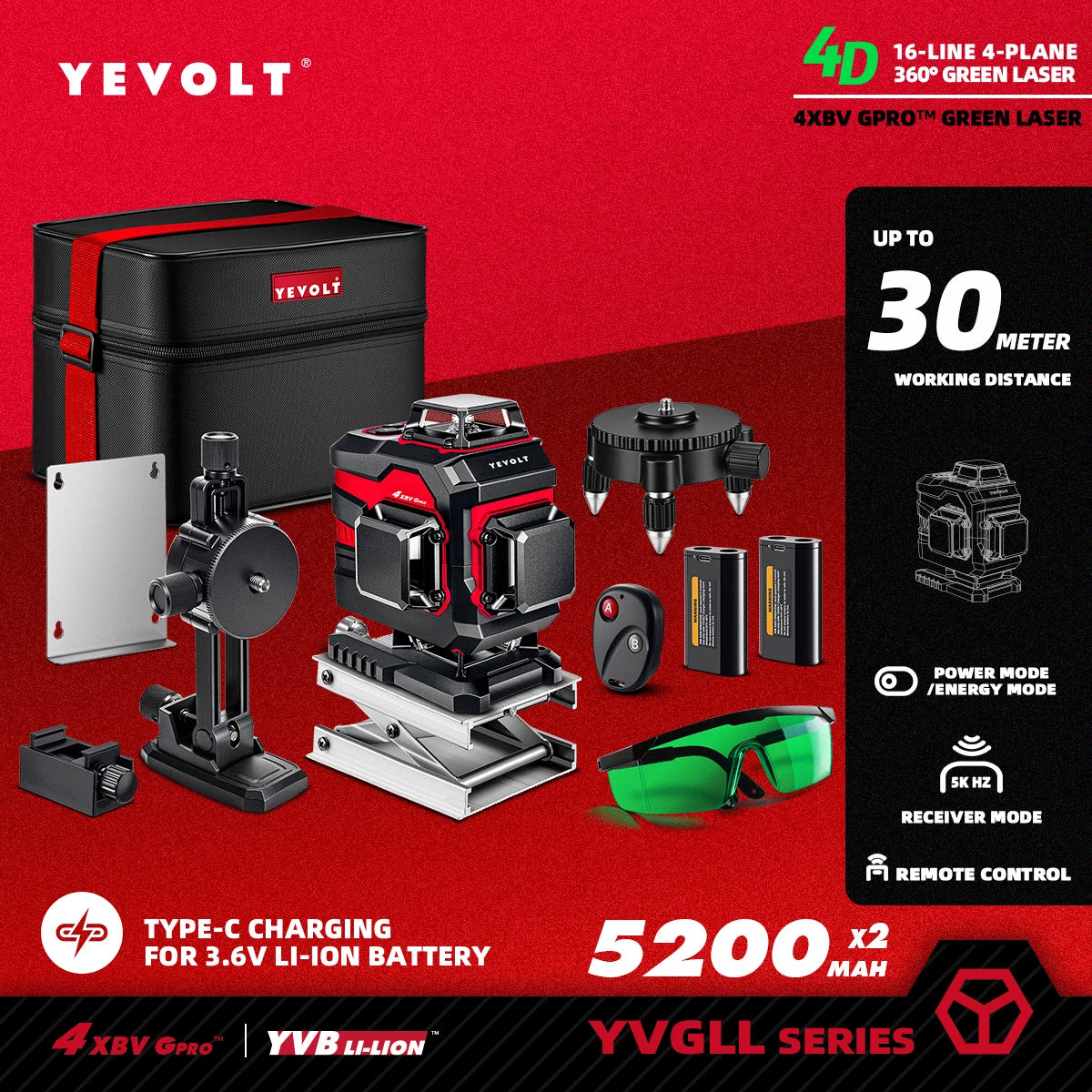 Máy Cân Mực Laser Xanh 16 Tia 4 Mặt YEVOLT PRO - Daisan Mart